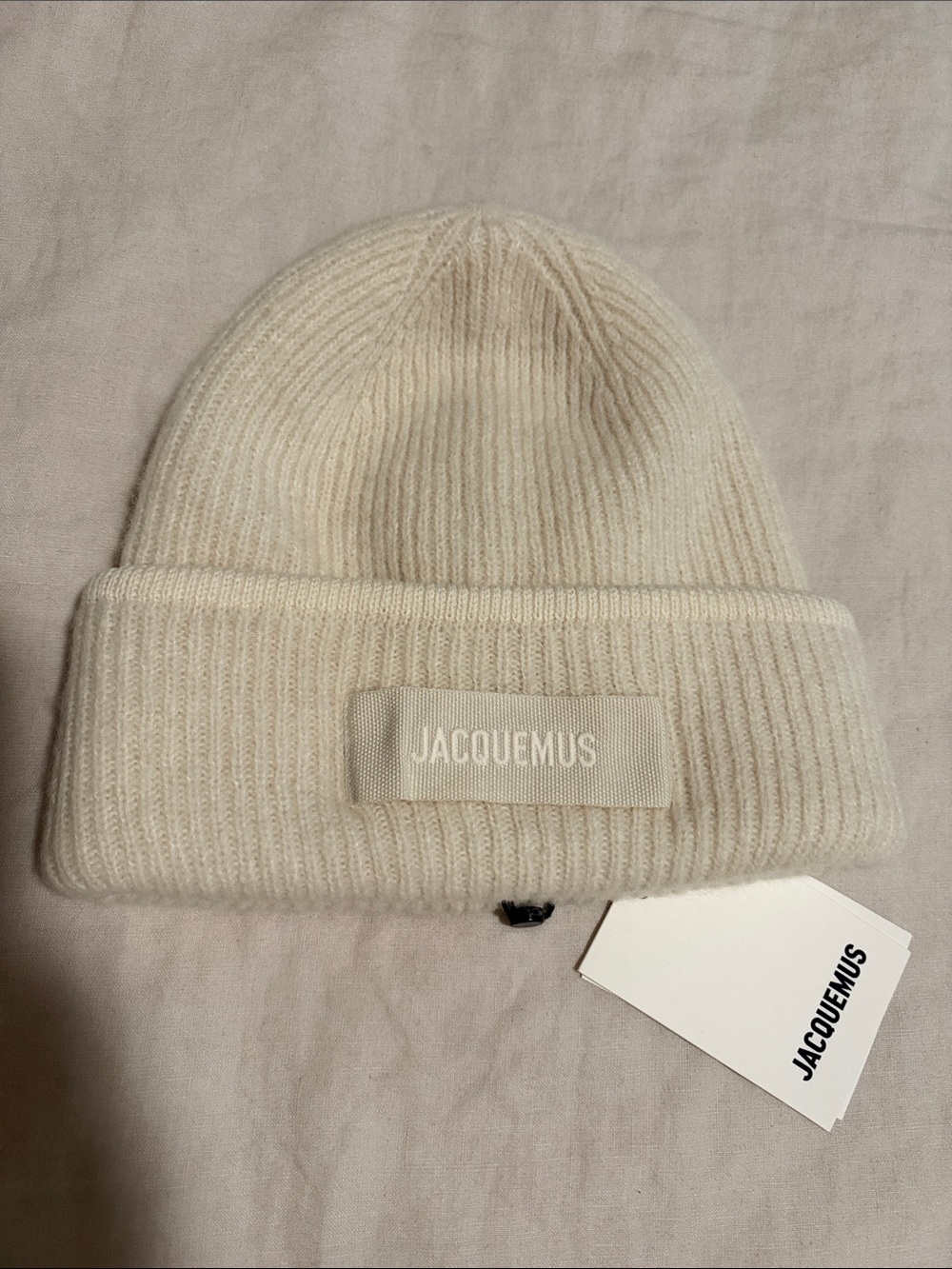 Jacquemus Cream Ribbed Fold-Over Beanie / Unisex